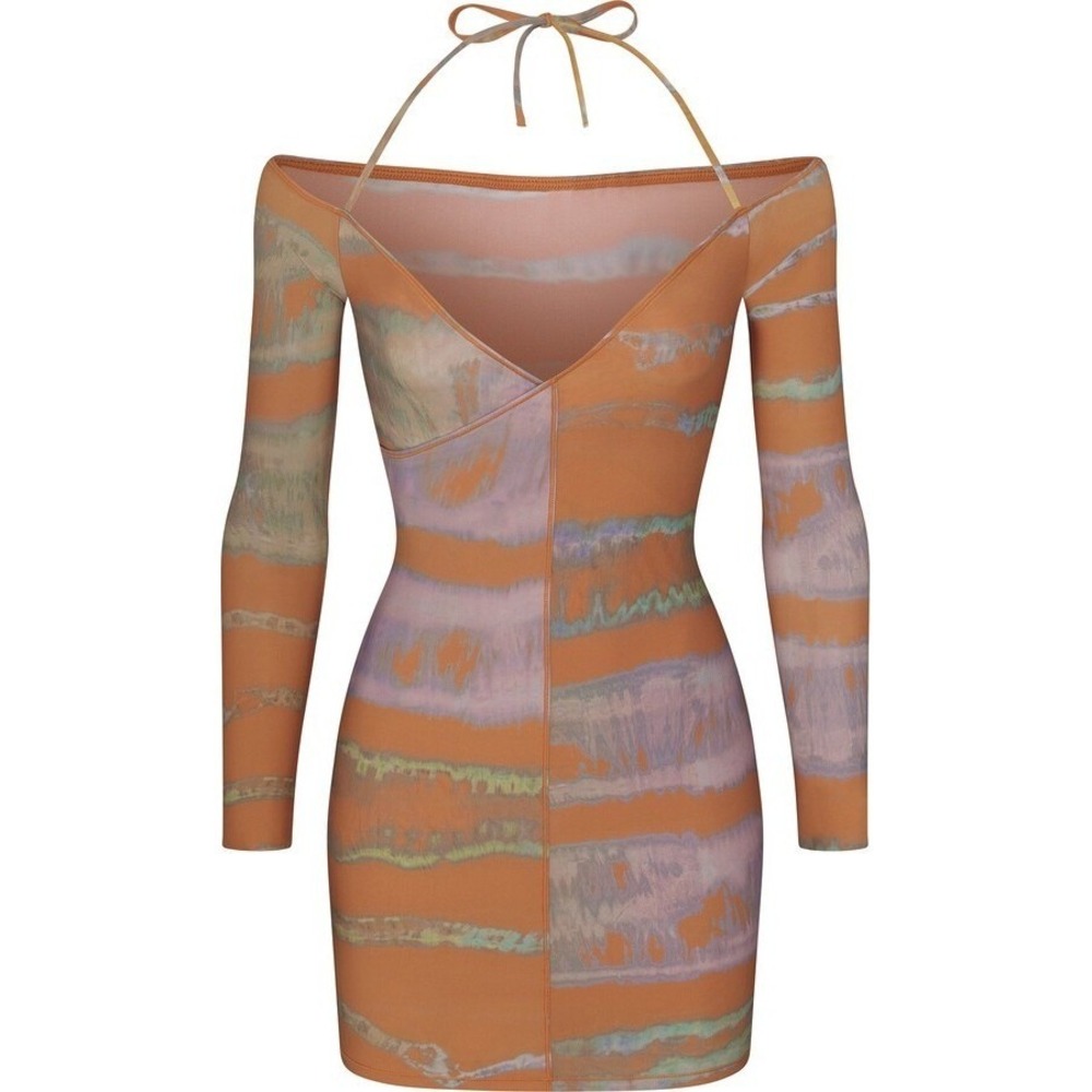 Skims Off Shoulder Mini Bodycon Dress Womens M Tie Dye Print Shapewear